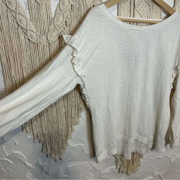 Anthro Pilcro Ivory Cotton Ruffle Shoulder Tee Coquette Cottagecore Women Medium - Picture 4 of 9